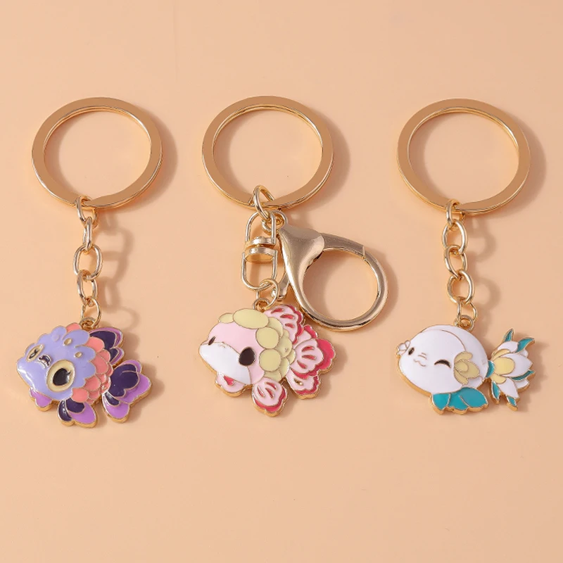 Aihua Niedlicher Emaille-Goldfisch Schlüsselanhänger für Frauen und Mädchen, Handtaschen-Deko, DIY-Schmuckzubehör – Detail 2