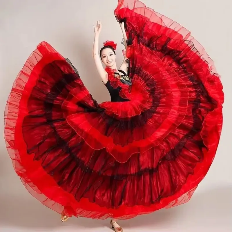 Nuevo vestido de corrida de toro español, traje de actuación de baile Flamenco, falda completa de columpio grande para baile esponjoso para adultos