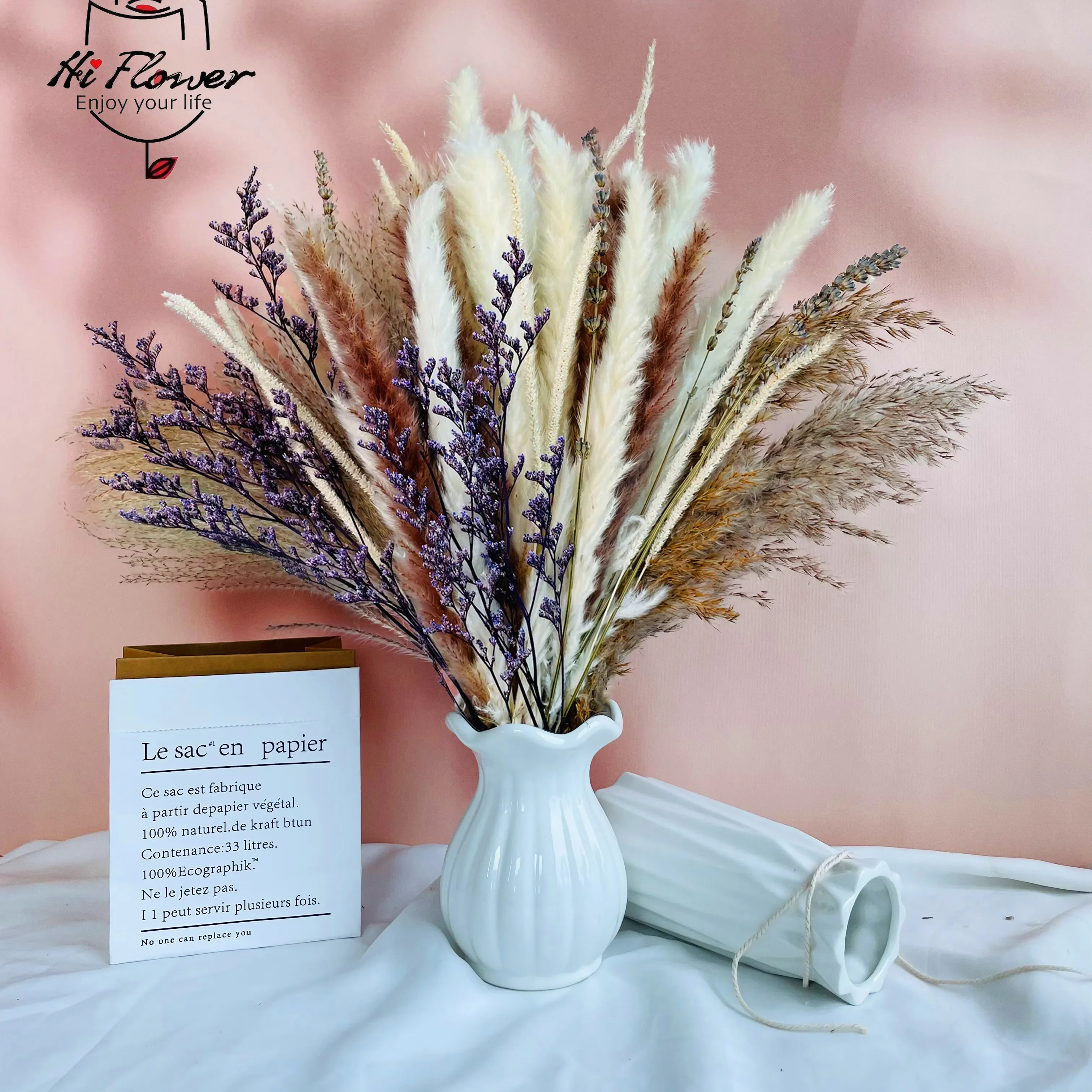 

Dried Flowers Pampas Grass Bouquet Boho Country Home Vase Decor Artifical Flower Limonium Rabbit Tail Wedding Mariage Decoration