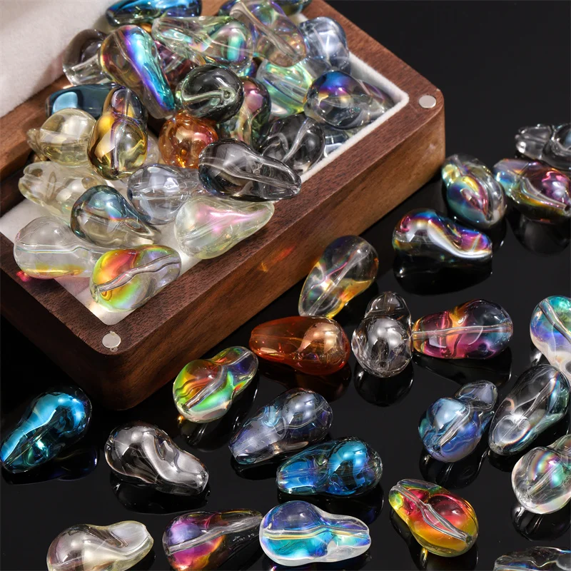 10 Uds. De cuentas sueltas de cristal brillante con forma de oreja grande Irregular, Color AB, dijes para fabricación de joyería, accesorio para pendientes y pulsera Diy