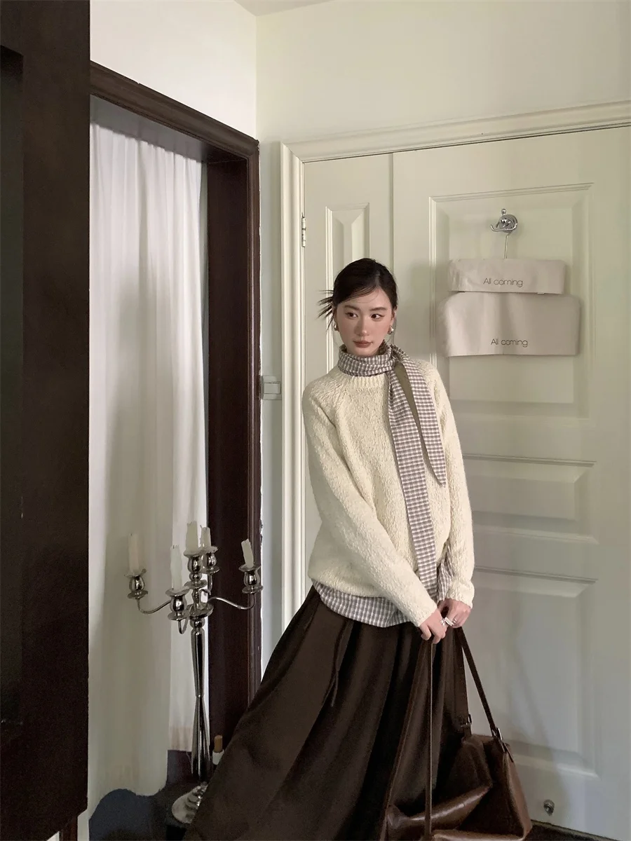 

Лучший корейский женский свитер свободного кроя с круглым вырезом, мягкий трикотажный джемпер однотонного цвета, осенне-зимняя новинка, универсальный топ