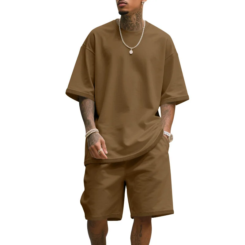 Мужской повседневный комплект из двух предметов: летняя футболка с коротким рукавом и шорты, удобный свободный крой, спортивный костюм для мужчин.