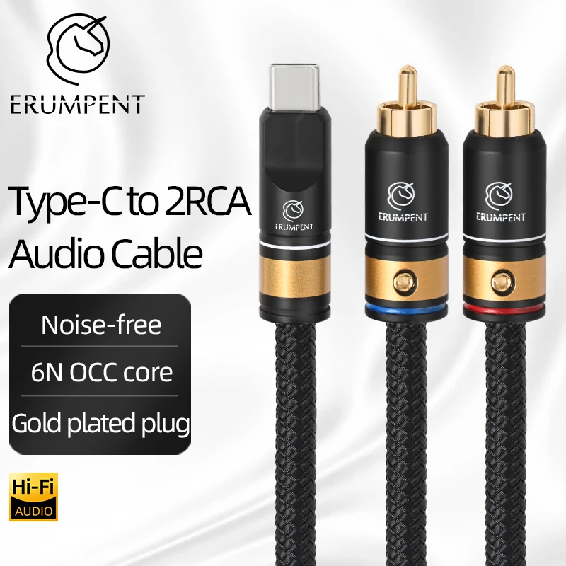 Hi-end kabel Audio typu C do 2RCA 6N OCC pozłacana wtyczka Chip rodzaj USB-C do wtyczki 2RCA do wzmacniacza telefonicznego