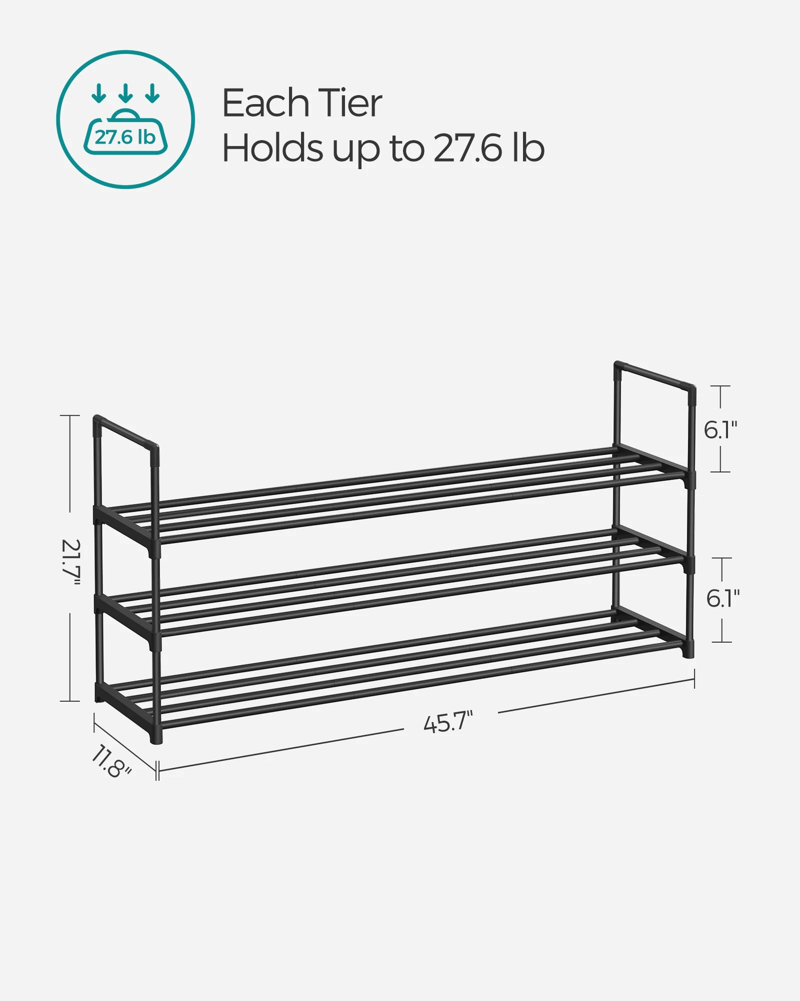 SONGMICS Shoe Rack, 3 Tier Shoe Organizer, Metal Shoe Storage Shelf for 18 Pairs of Shoes, Easy to Assemble, Entryway image 6