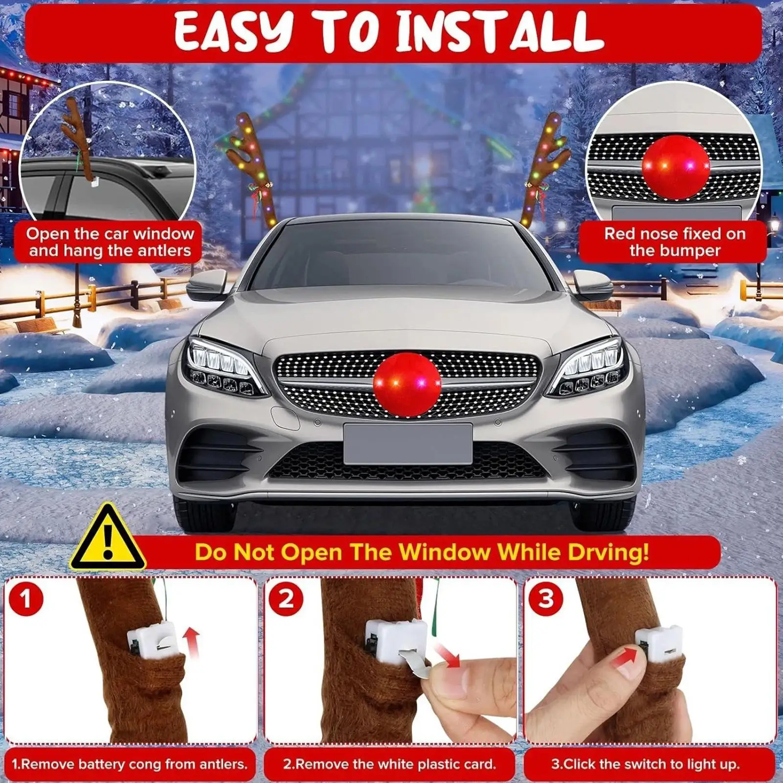 قرون السيارة لعيد الميلاد، لوازم عطلة LED لطيفة مع أجراس جلجل، ديكور سيارة عيد الميلاد للسفر والمناسبات الخاصة اليومية #4