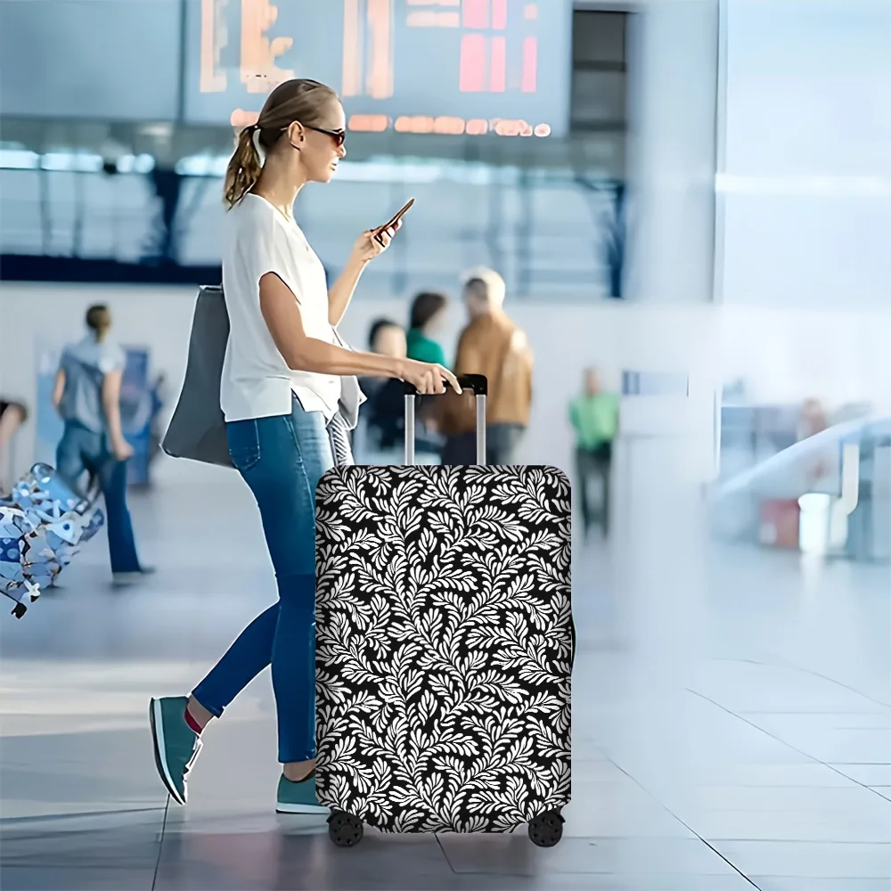 1PC black and white leaf print luggage cover for luggage 18 – 32 inches; dust and elastic travel accessories to effectively prot