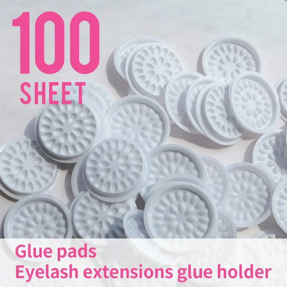 100pcs Glue Gasket Eyelash Glue Holder Adhesive Pallet Eyelash Extension Glue Pads Stand on Eyelash Plastic Holder Makeup Tools