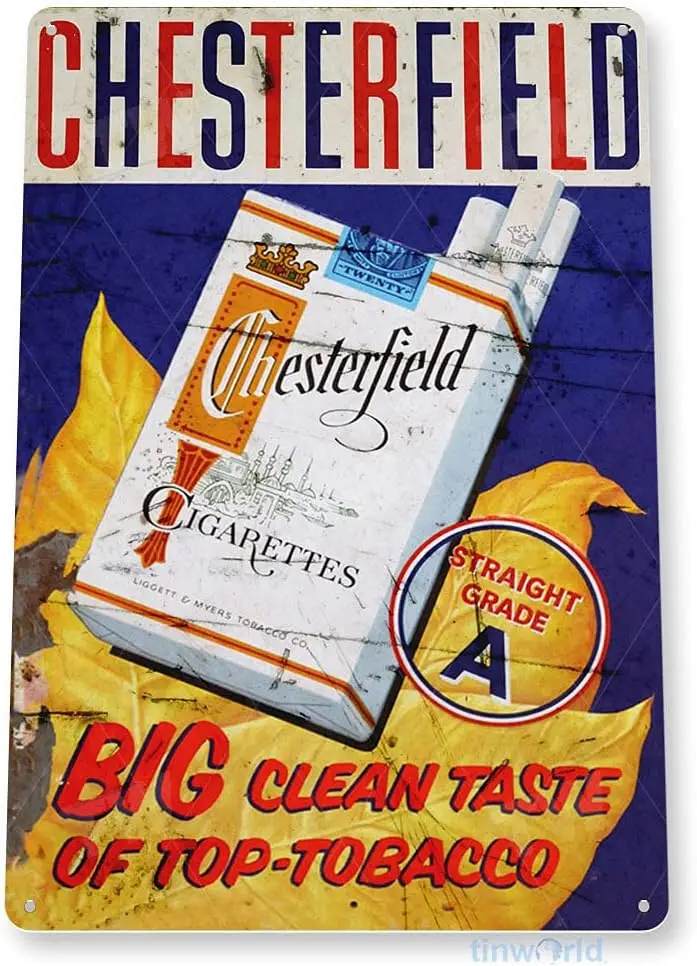 Tinworld Tin Sign Chesterfield Cigarettes Retro Rustic Smoke Shop Store Metal Decor B122