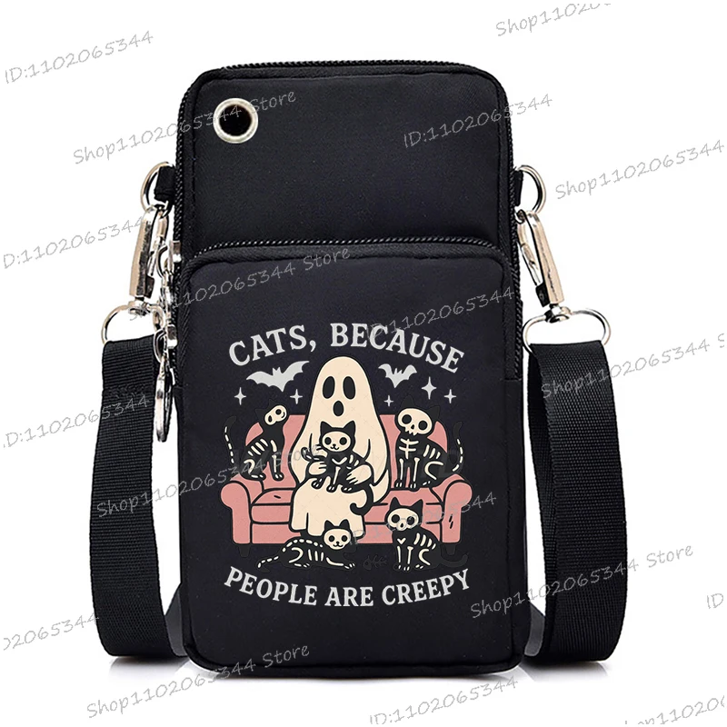 Creative Halloween Mobile Phone Bag Women Men Funny Cat and Dog Print Ghost Pumpkin Mini Crossbody Bag Zipper Purses Gifts