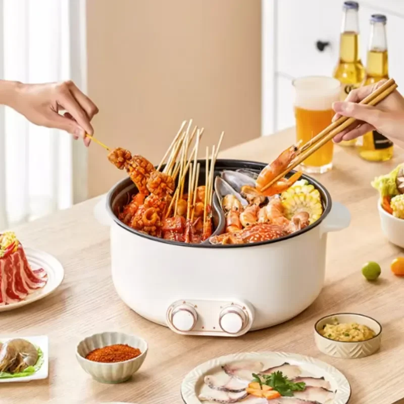 2000W Electric Hot Pot Double Control Household Multifunctional Cooker for Boiling Stewing PP Material Kitchen Appliance