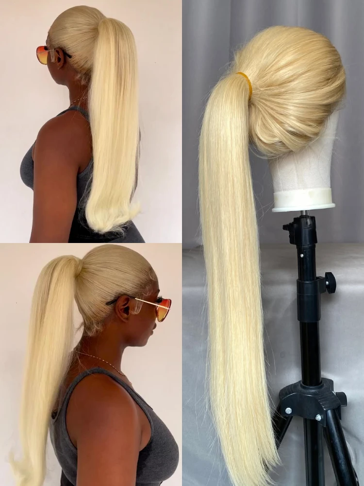 13x6 360 Lace Wig Human Hair Pre Plucked 613 Blonde Colored Lace Front Wigs Bone Straight Ponytail Human Hair Lace Frontal Wig image 7