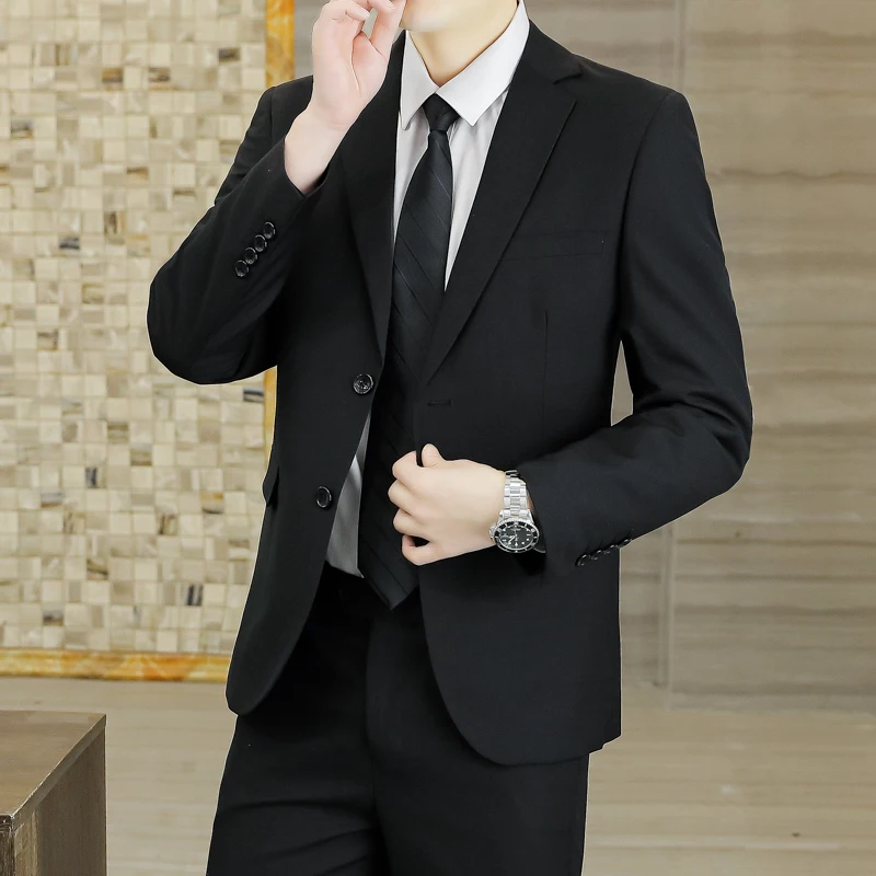 Garnitur męski (marynarka + spodnie) S-6XL, elegancki, na wesele, biznesowy, dopasowany, dla drużby, casualowy, dla prowadzącego, jednolity kolor, w stylu brytyjskim.