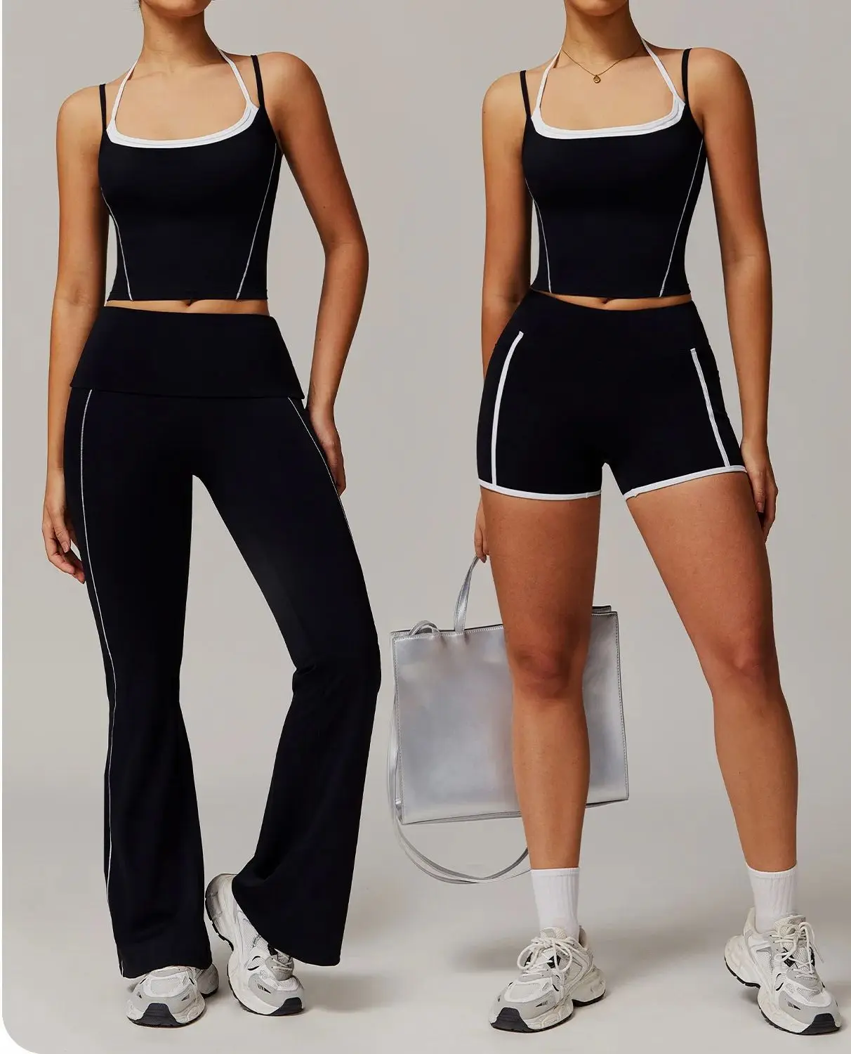

2PCS 2025 Women's New Spring Contrast Color Beauty Back With Leisure Tight Sports Fitness Dance Performance Yoga Suit