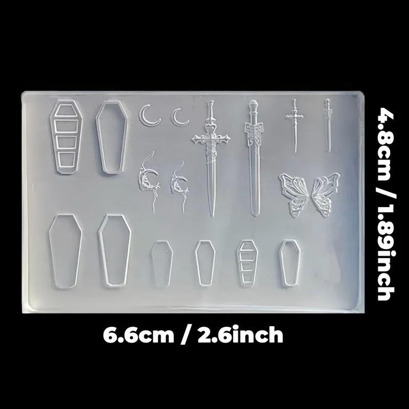 Dunkle Silikon-Nagelstempel mit Schwert-, Mond-, Schmetterlings-, Sarg- und dreidimensionalen Motiven für kreative Nageldekorationen – Detail 5