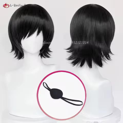 High Quality Himeno Cosplay Wig Anime COS Himeno Short Black Wig And Eye Mask Heat Resistant Hair Party Wigs + Wig Cap