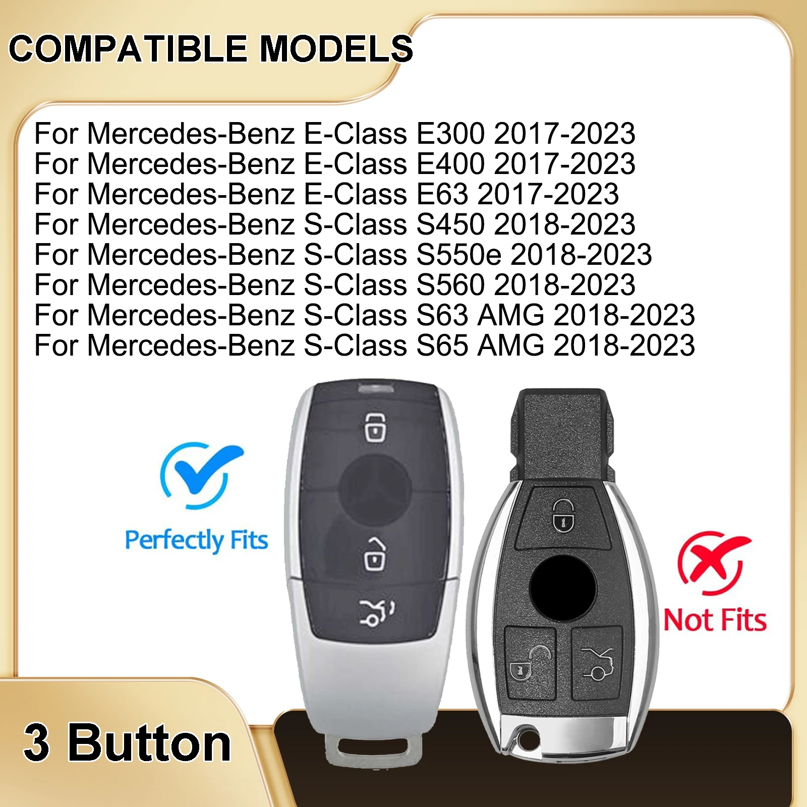 Car Remote Key Fob Case Cover Shell Holder 3 Button For Mercedes Benz E Class E300 E400 E63 S Class S63 S65 AMG S450 S550e S560