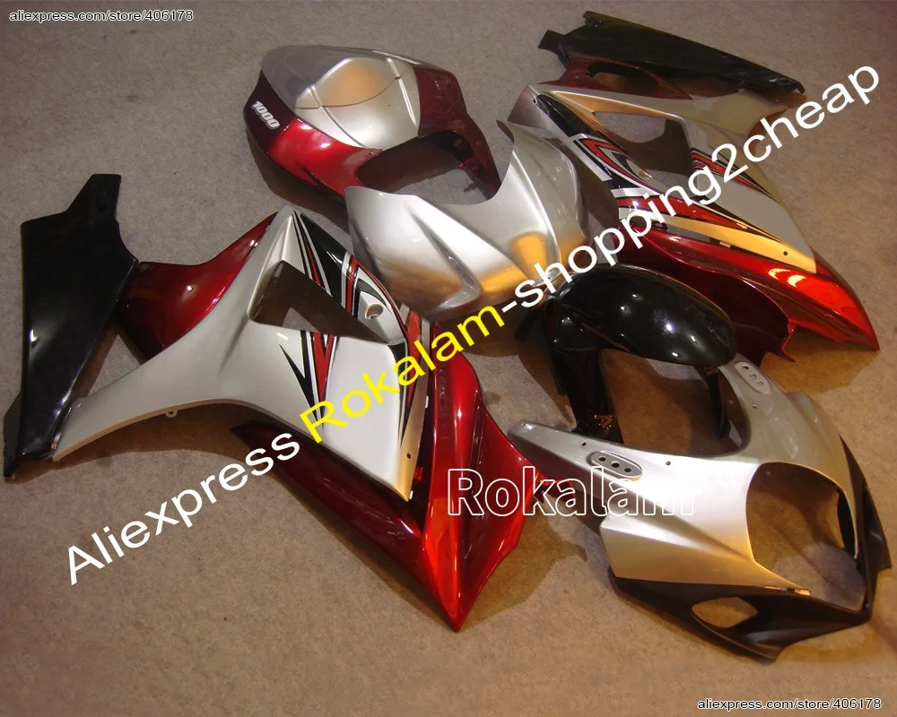 GSXR-1000 07 08 K7 Fairing Kit For Suzuki GSXR1000 2007 2008 Red Silver Sportbike Body Kit (Injection Molding)