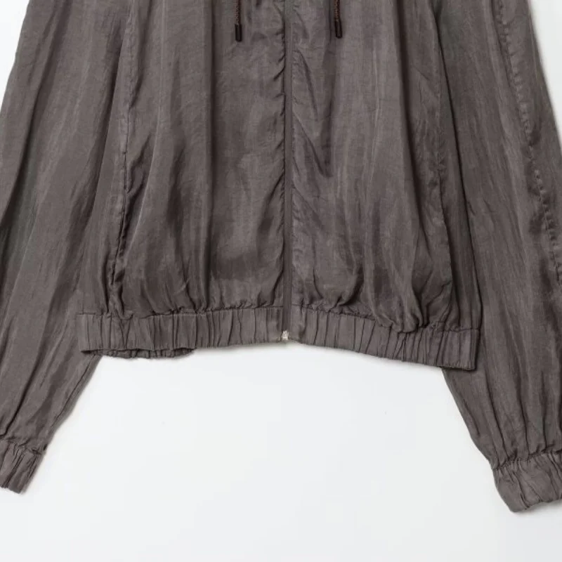 سترة الطيار خمر أنيقة سيدة الدافئة سستة معطف عصري كامل الأكمام فضفاضة نصف عالية الياقة جيب الشارع الشهير