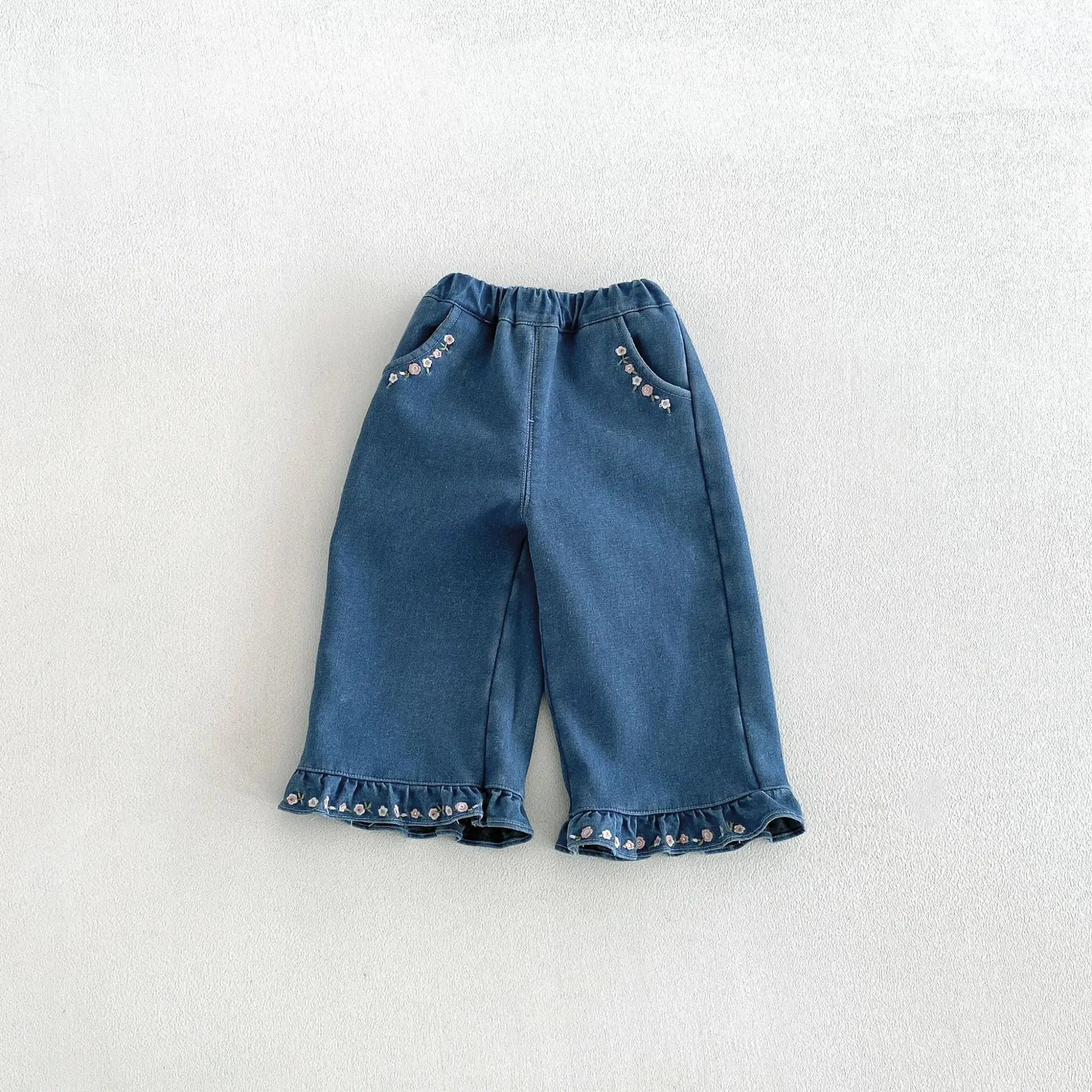 2026 new Girls Fleece warm Jeans 2026 Fall Winter Baby Girl Cute Embroidered Fleece Pants Kids Pants