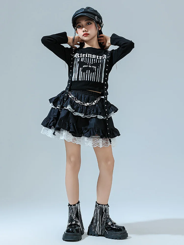 Hip Hop Sets Mädchen K-pop Goth Crop Top Spitze Prinzessin Tiered Röcke Kinder Streetwear Kinder Jazz Kostüm Street Dance kleidung