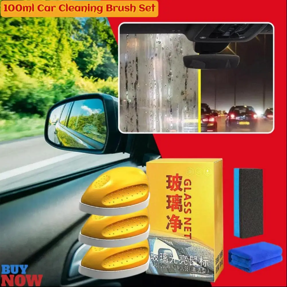 Car Windshield Cleaning Brush Glass Oil Film Remover Front Dashboard Side Window Rearview Mirror Cleaning Agent Water Repellent