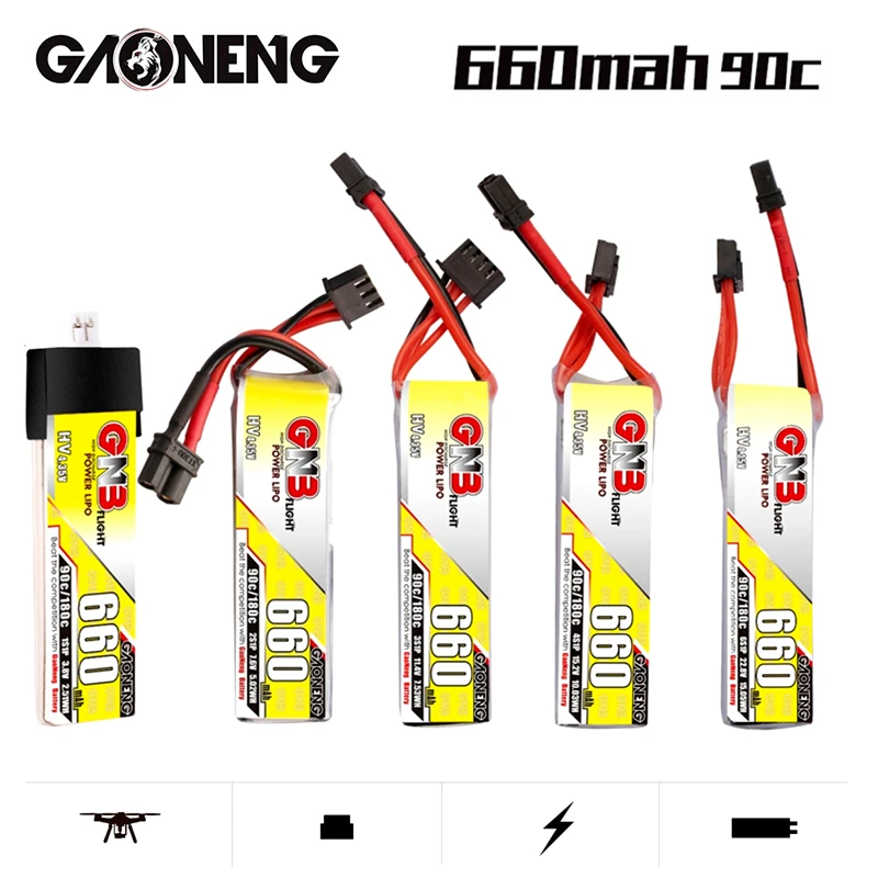 

3Pcs/Set Gaoneng GNB 1S/2S/3S/4S/6S HV Lipo Battery 660mAh Max 180C For Emax Tinyhawk King Kong Ldarc TINY7 Drone