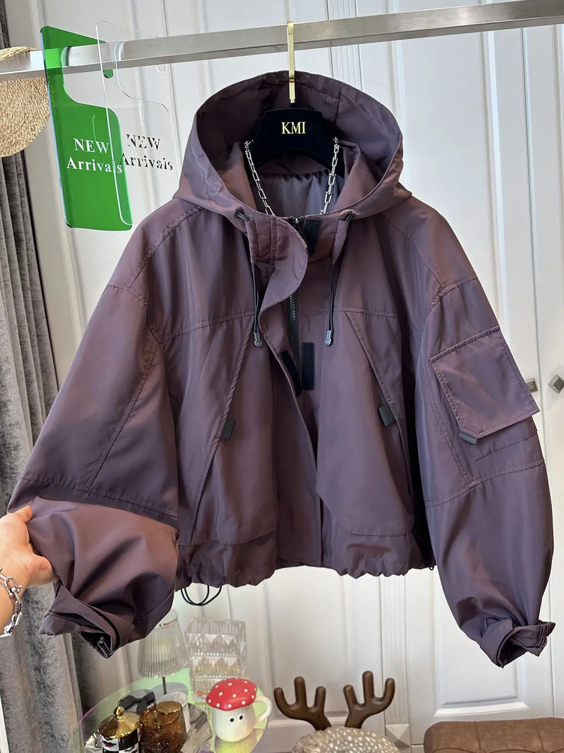

Hooded Workwear Short Jacket Women's Casual Jacket Spring And Autumn New Purple Loose Top