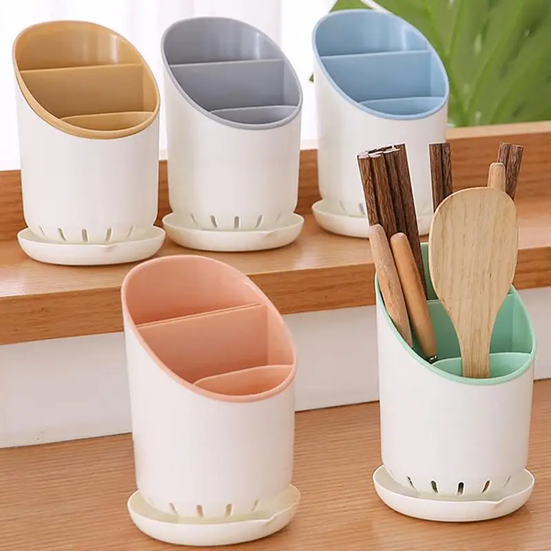 1Pcs Plastic Tableware Storage Rack With Drain Tray Chopsticks Knife Spoon Fork Drainage Rack For Household Kitchen Organizatio