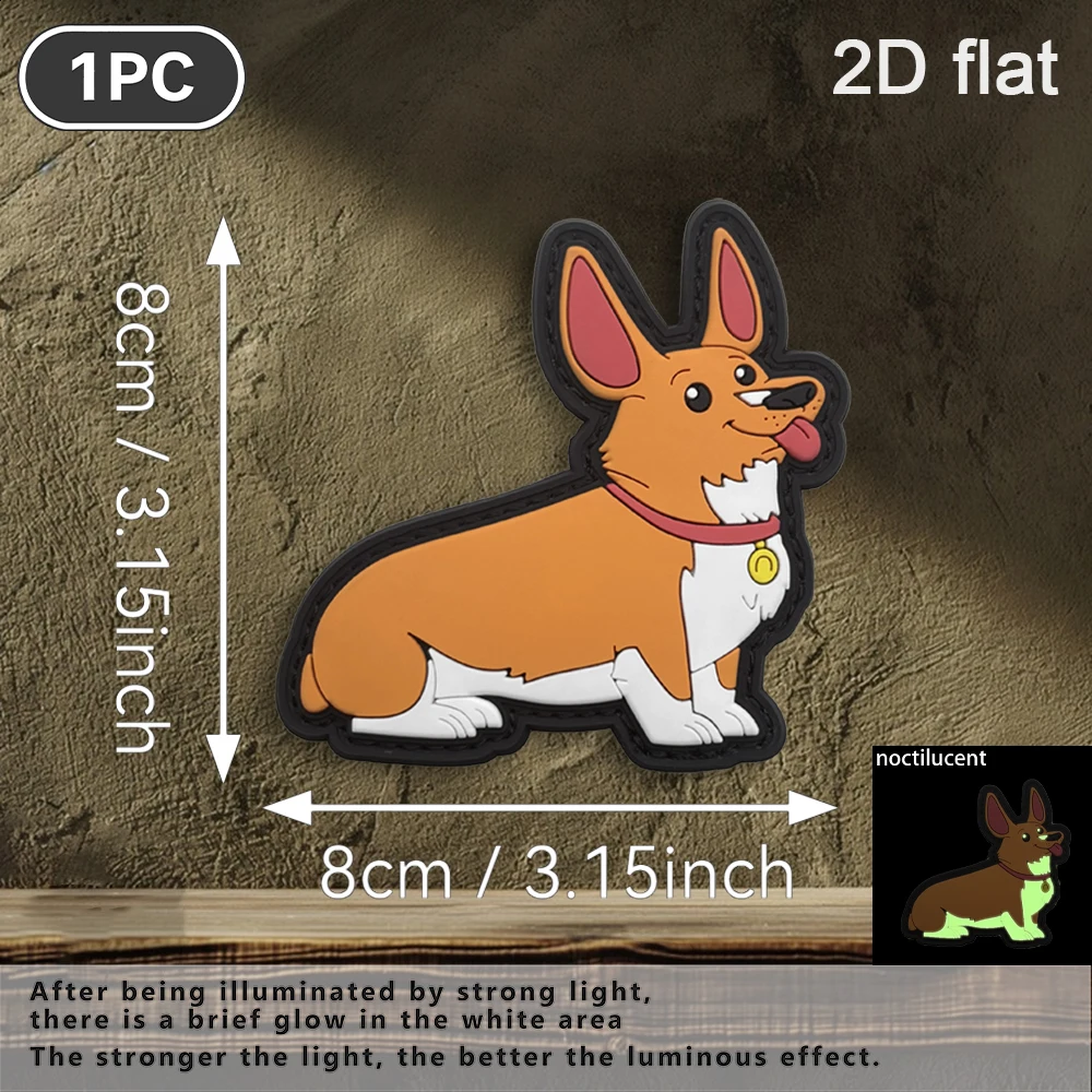 Red Collar Tag with Tongue-Out Corgi Design, Luminous Effect Graphic, 2D Flat Pvc Material, Magic Sticker Patch, Free Backing Material, Optional Sizes, 1Pc/2Pcs/3Pcs, Layered 3D Embossed Edge, Not Easy to Come Off, Functional Jacket Personalized Decoration Accessory