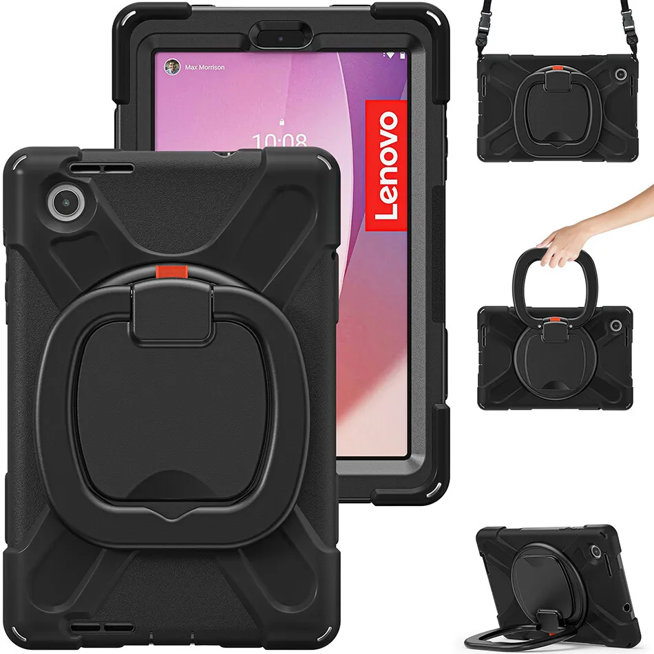 Shockproof Cover with Rotatable Kickstand for Lenovo Tab M9 TB-310FU M8(4th generation) Silicone Kids Case 2023 TB-300FU+Strap