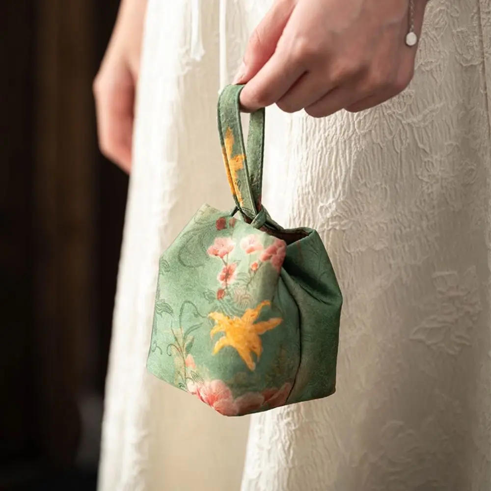 

Chinese Style Teacup Drawstring Cloth Pouch Print Breakage-proof Teaware Storage Bag Portable Multifunctional Small Item Pouch