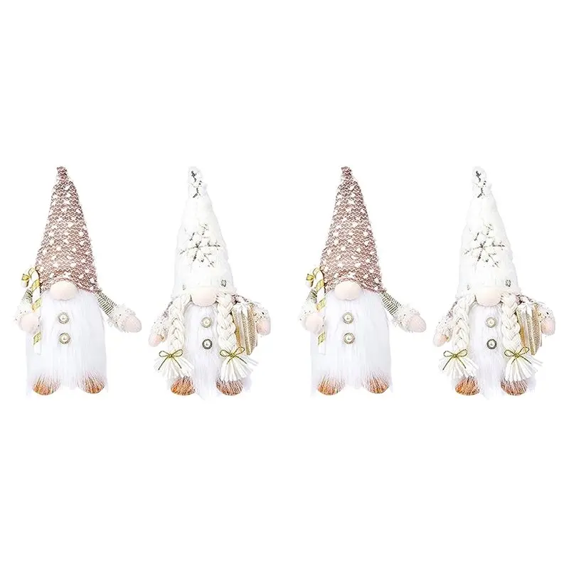 

2025 Trend Set Of 4 Christmas Gnomes, Lighted Christmas Gnomes Figurines Elf Plush Xmas Decorations - White Winter Holiday Gnome