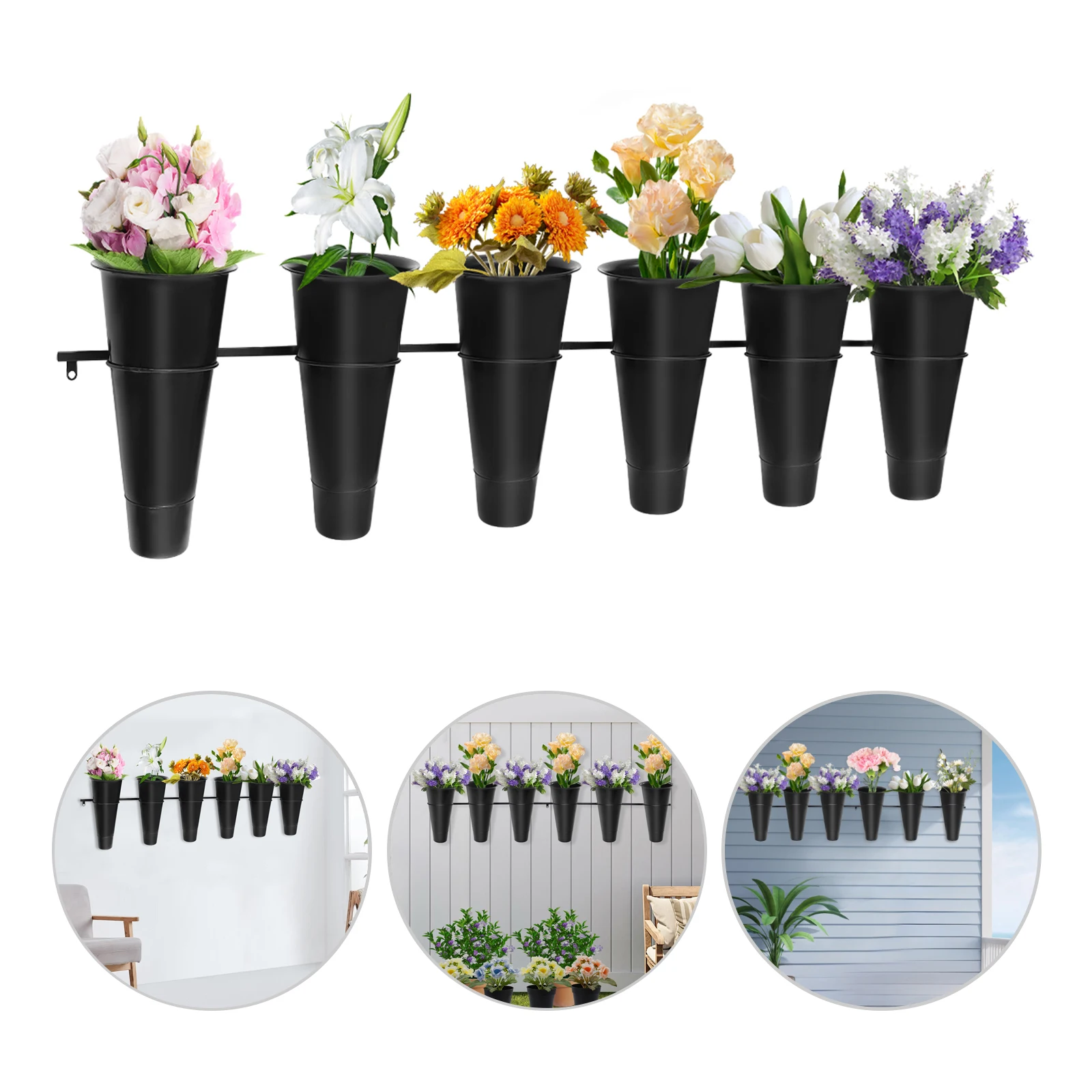 

Black Wall-mounted Flower Stand,PP Flower Stand with Buckets 180*36cm for Organizing and Displaying Flowers