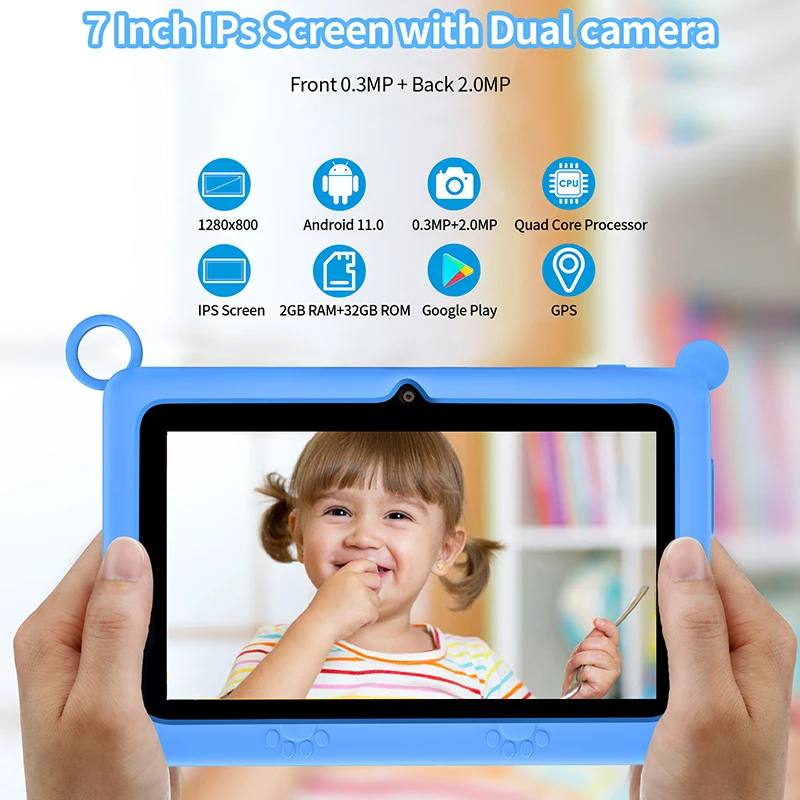 Dzieci uczące się Tablet 7 cali maluch tablety Android 11 2GB 32GB czterordzeniowy WIFI prezent edukacyjny dla dzieci z wytrzymałe etui