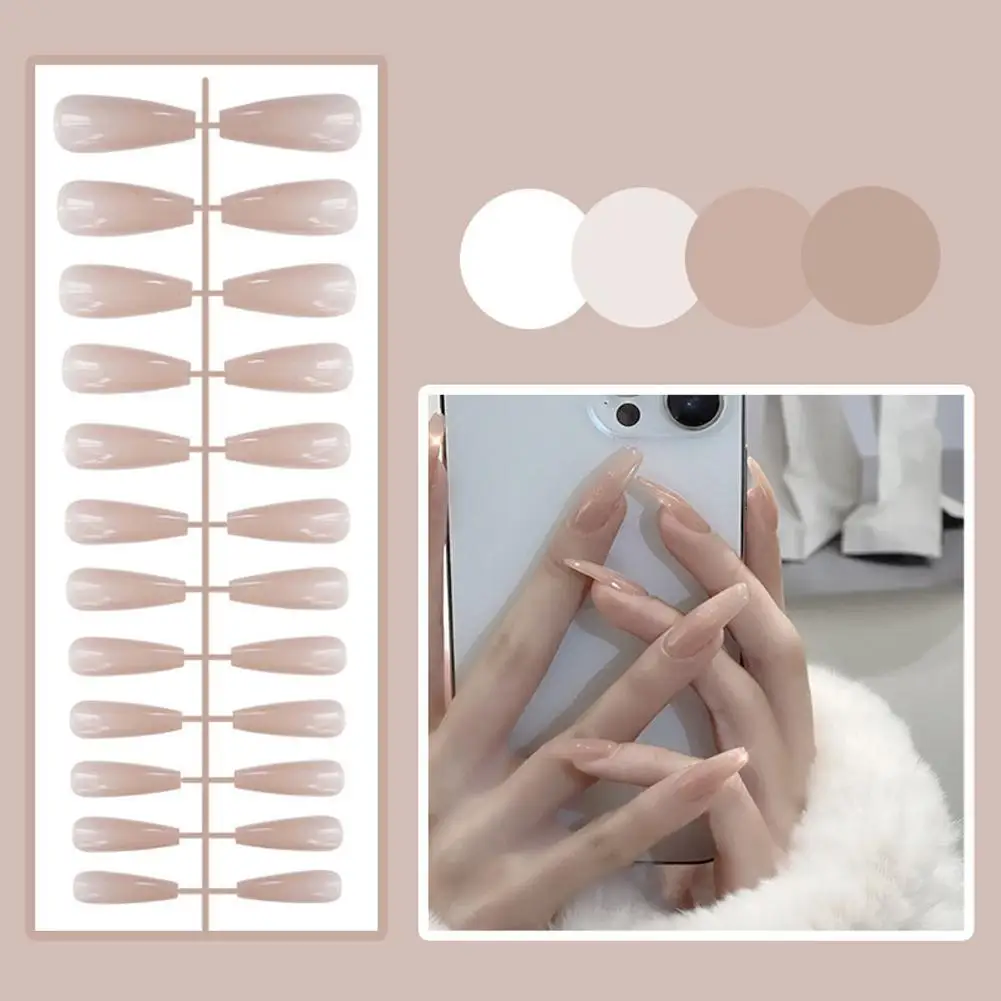 24Pcs Solid Color Fake Nails Matte Medium Long False Nails Detachable Wearable Full Cover Manicure Press-on Nails For Women