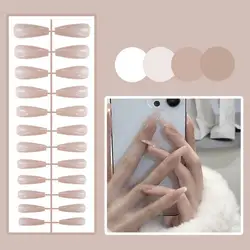 24Pcs Solid Color Fake Nails Matte Medium Long False Nails Detachable Wearable Full Cover Manicure Press-on Nails For Women