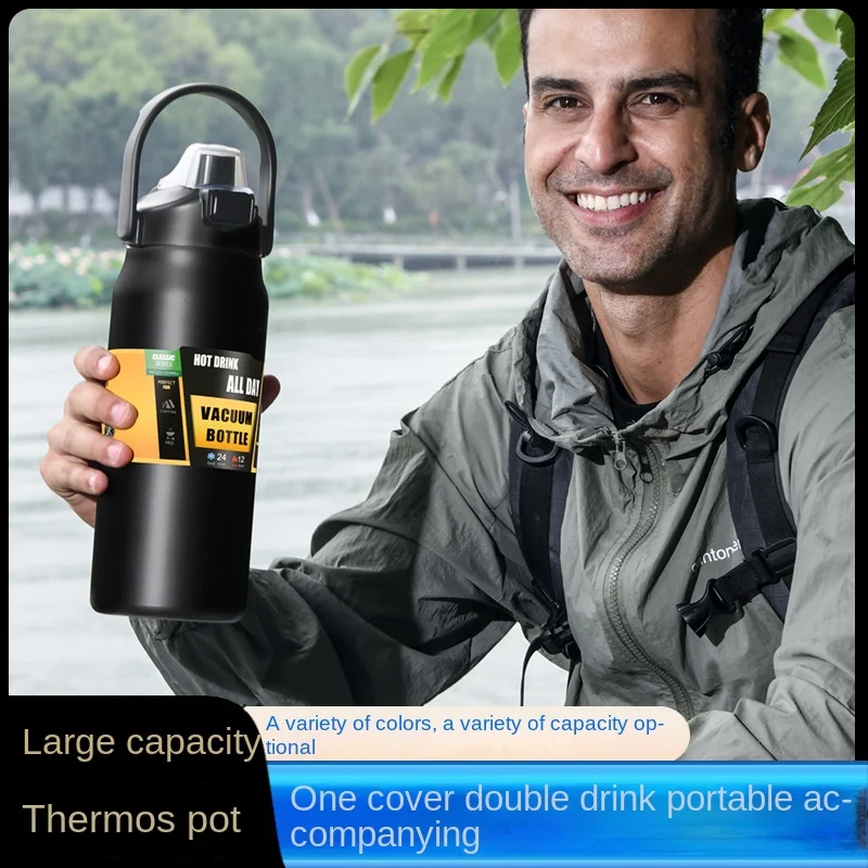 

304 stainless steel sports kettle, large capacity insulated cup, outdoor portable handheld straw water vacuum flasks & thermoses