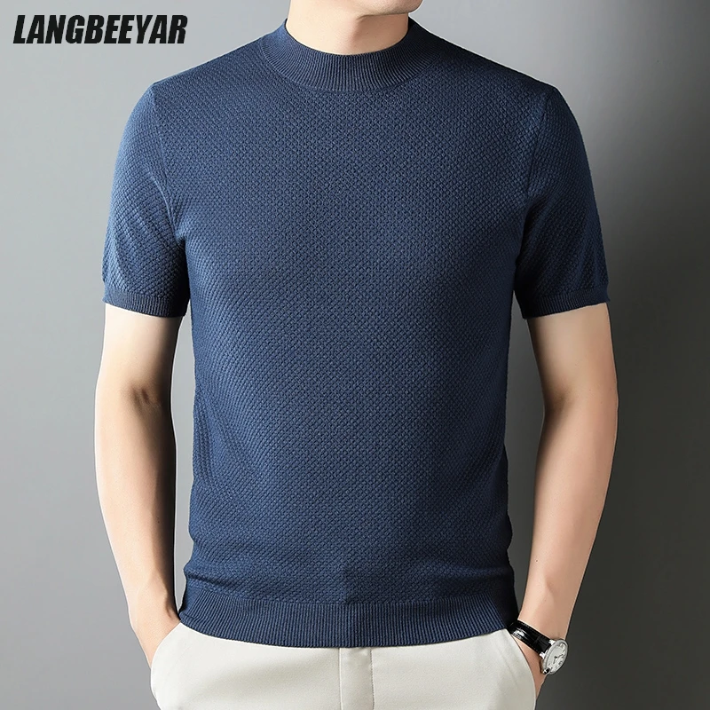 

Top Grade New Round Neck Summer Brand Tops Men Hipster knit Tee Shirt Short Sleeve Sweater Casual Fashion Mens Clothes 2025