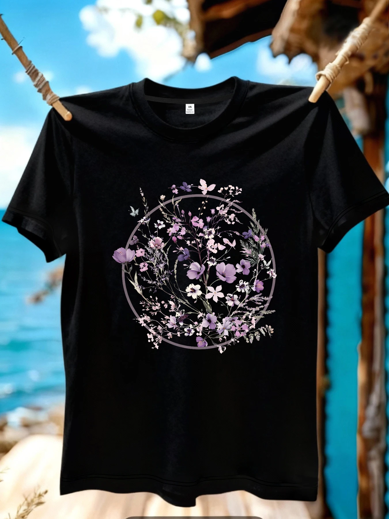 

【JYDX1124】Flower printing plus size women's round neck T-shirt summer casual street fashion women's Joker short sleeve T-shirt