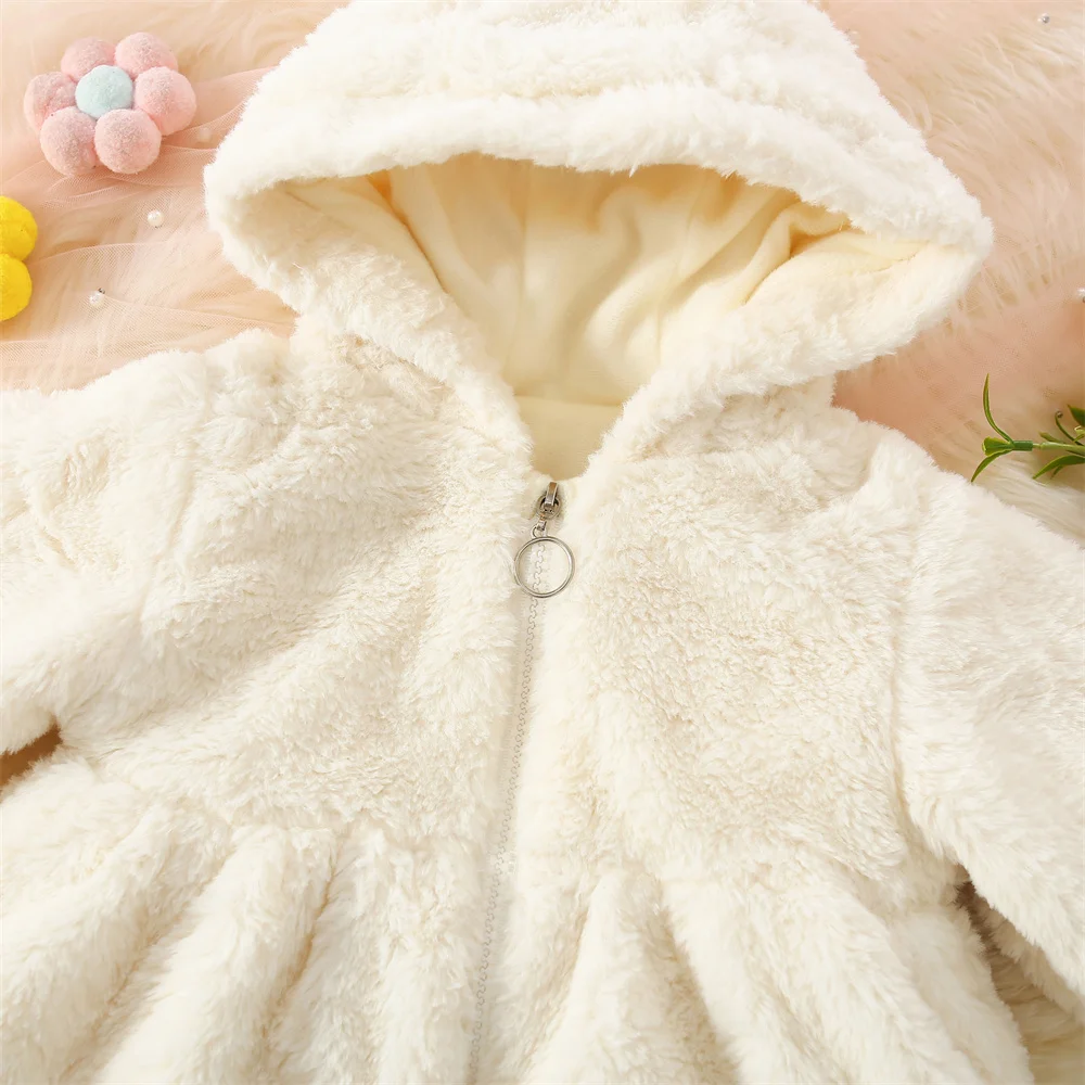 Baby Girl\'S Winter Cute Plush Jacket Korean Sweet Beauty Baby Warm Hooded Jacket (0-3 Years Old)