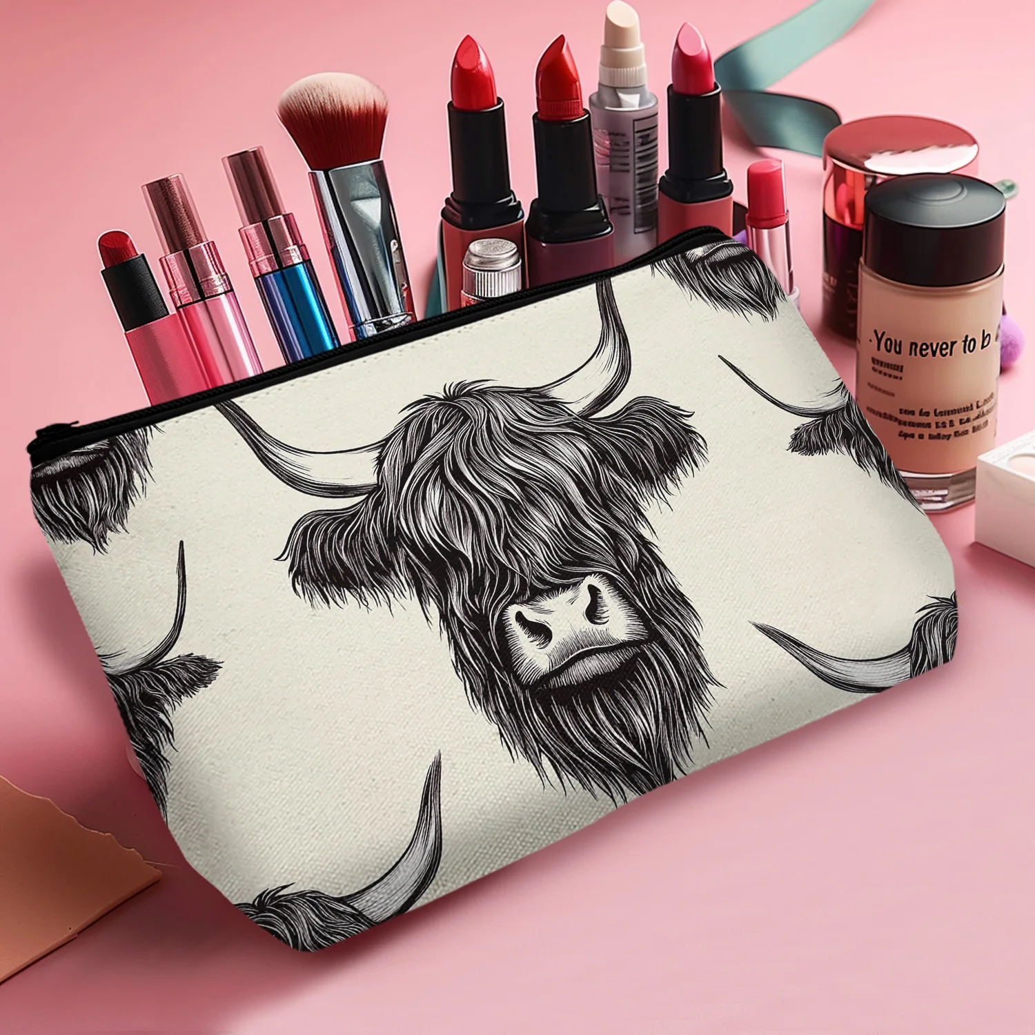 1Pc Makeup Bag Cow Western Gifts For Women Best Friend Cosmetic Bag Cow Gifts Travel Bag Birthday Decor 8.66X5.51Inch