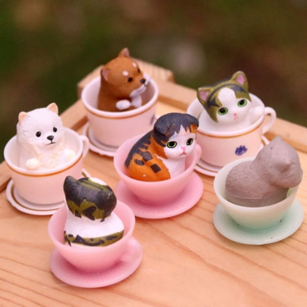 8Pcs/set Kawaii Gashapon DIY PVC Mini Dog Cat Ornaments Puppy Kitten Miniature Garden Ornament