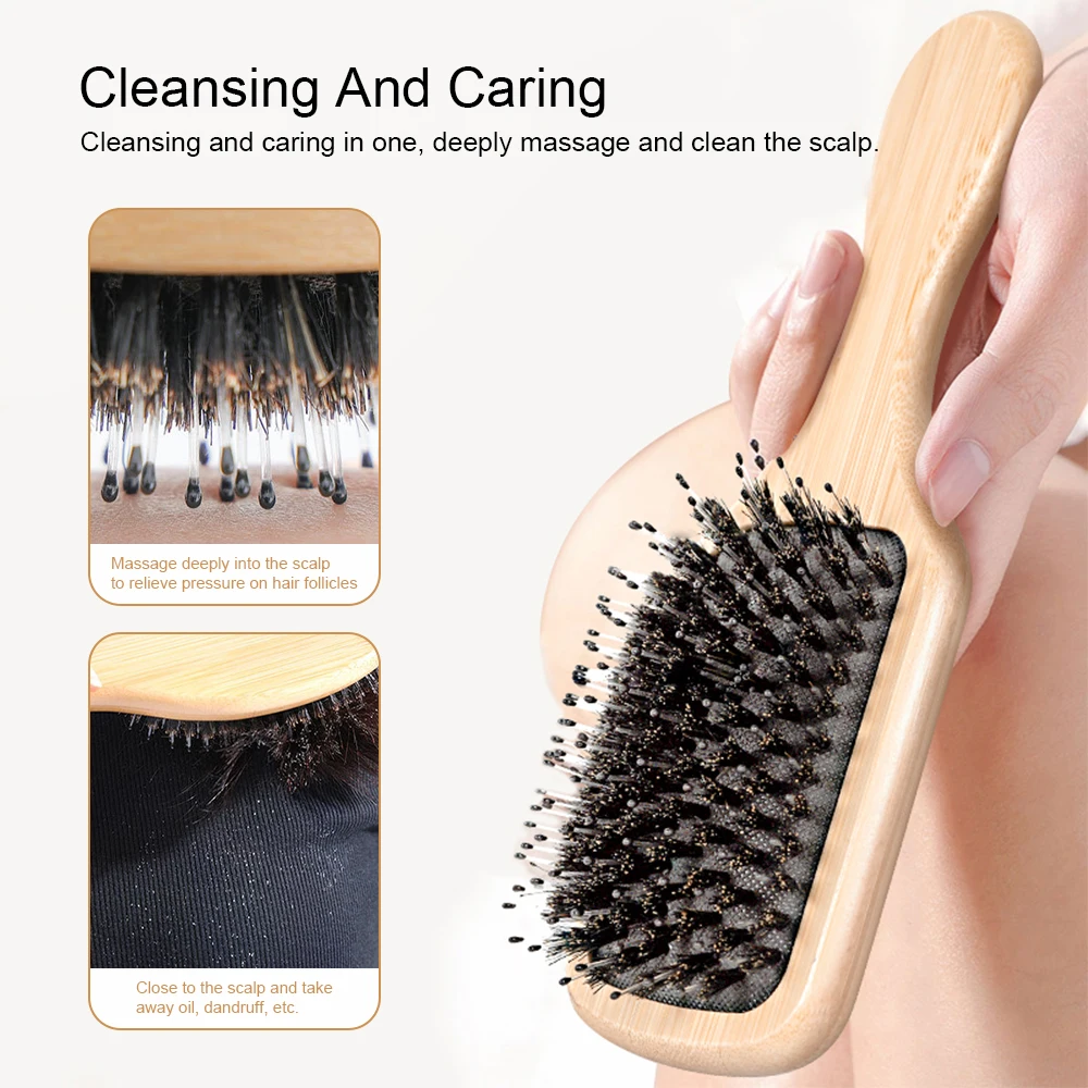 Soft Bristle Air Cushion Bamboo Comb Square Detangling Hair Brush Massage Anti Static Hair Brush Professional Salon Styling Tool