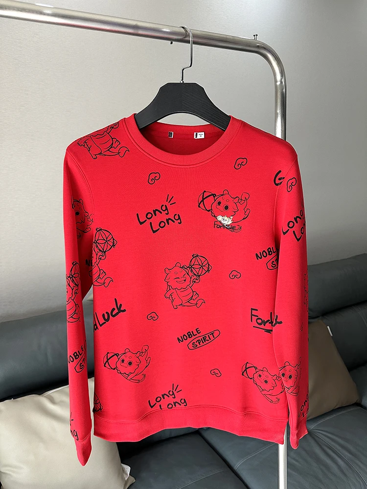 

H-Home Faionable Cartoon Print round Ne Sweatirt Men's Red Long Sve Casual Overhead Top Urban Sle Moisture ng