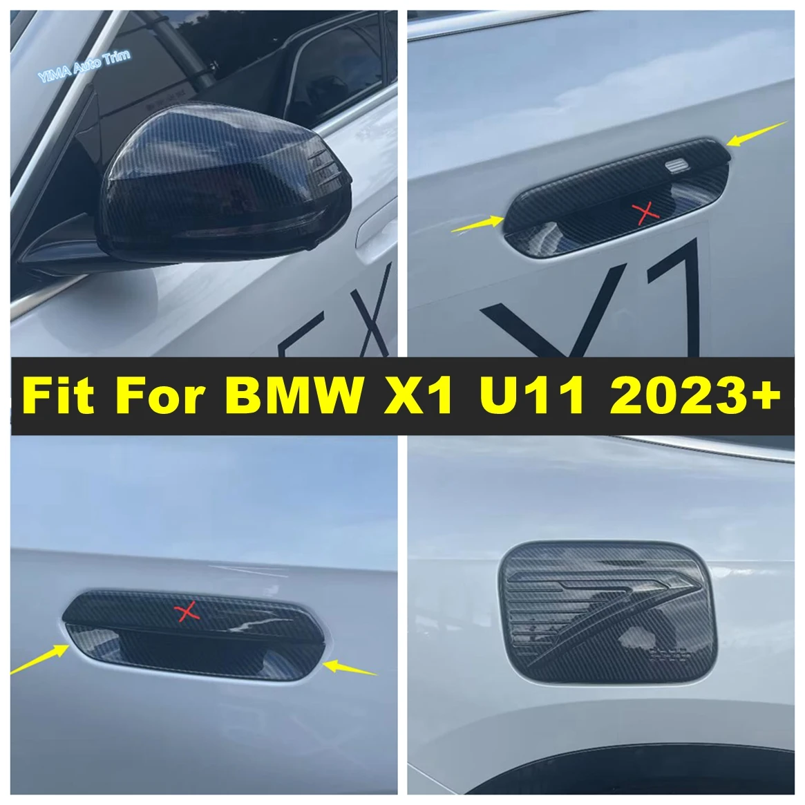 

Auto Oil Gas Tank Cap / Door Handle Bowl / Rearview Mirror Cover Trim For BMW X1 U11 2023 2024 Carbon Fiber Exterior Accessories