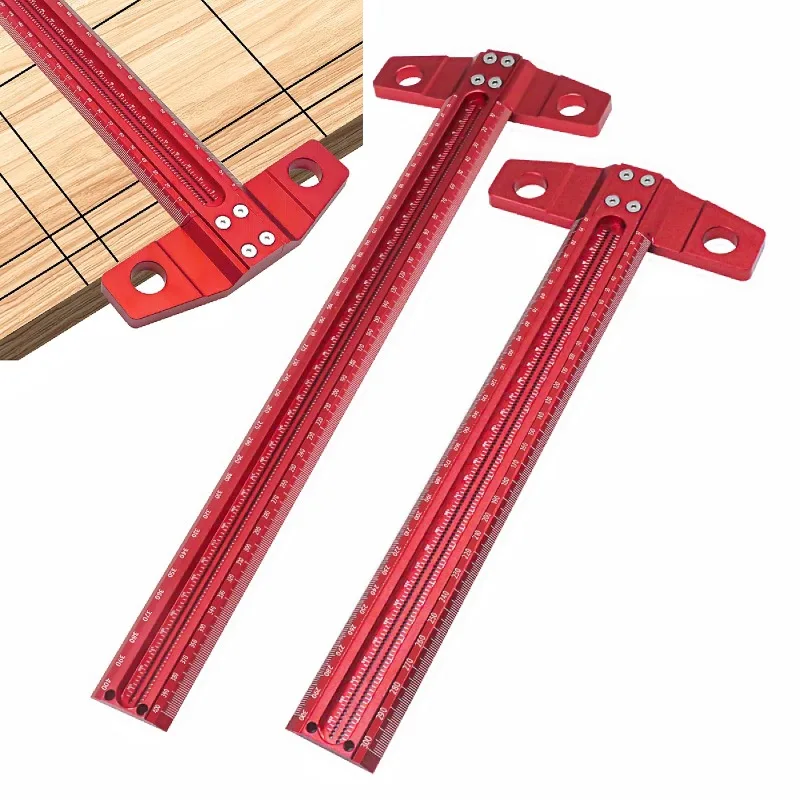 

Woodworking scribing T-type square ruler 90-degree line tool, hole ruler, multi-functional ruler cross hole scribing