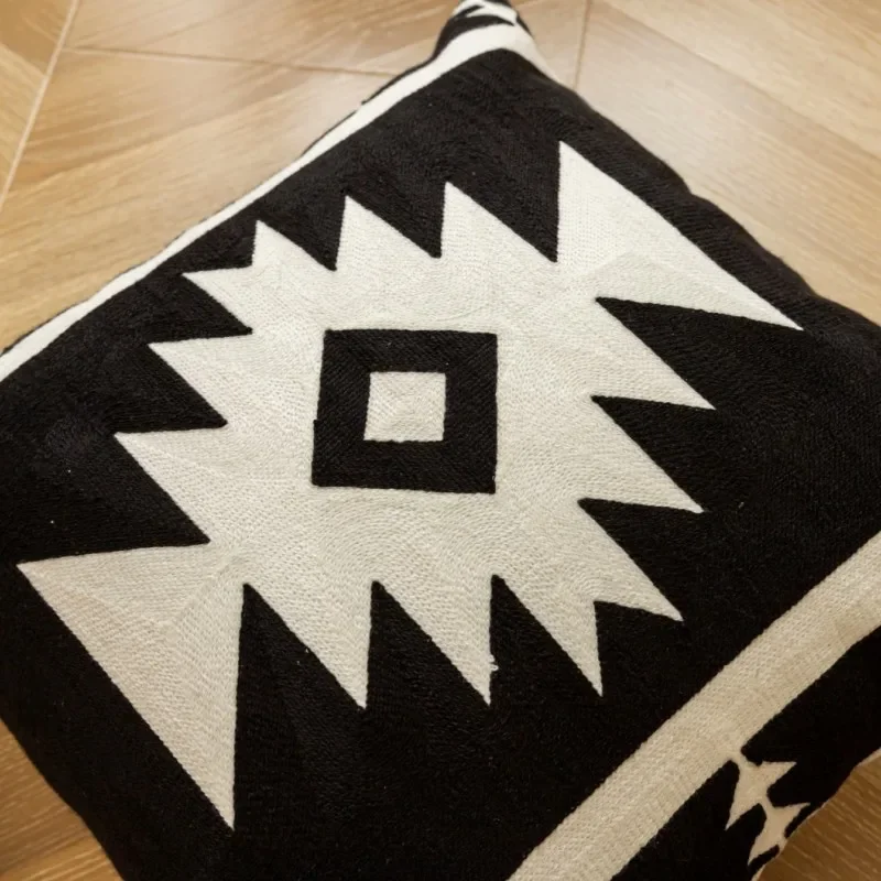 2024 Black White Beige Tufted Embroidered Cushion Cover Geometric Embroidered Pillowcase Cover Home Sofa Decoration Pillow Cases