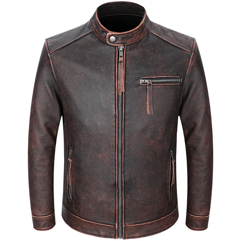 

Brand Classic Casual Style Cowhide Jacket 100% Real Leather Coat Men Autumn Spring Fit Moto Biker Clothes Vintage