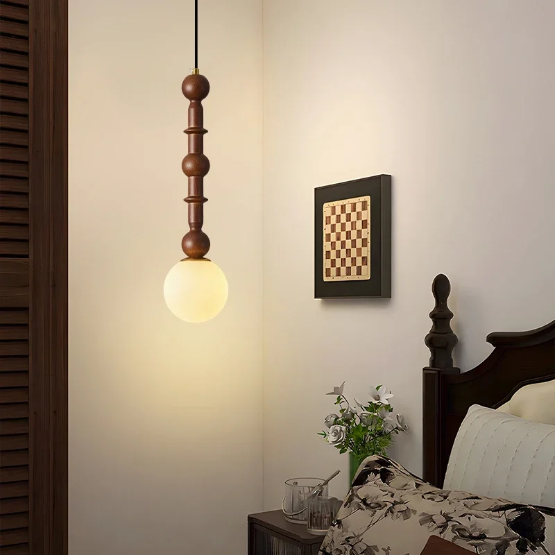 French Retro Creative LED Pendant Light Suitable for Bedside Bedroom Study Attic Indoor Home Lighting Design Glossy