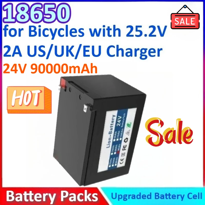 

New 24V 90000mAh 18650 6S4P General-purpose High-capacity Lithium-ion Battery Pack for Bicycles with 25.2V 2A UK/EU/US Charger